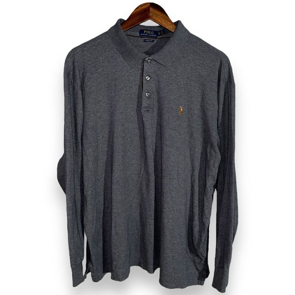 Gray Polo Ralph Lauren L/S Flesh Pony Polo Shirt Size XL
